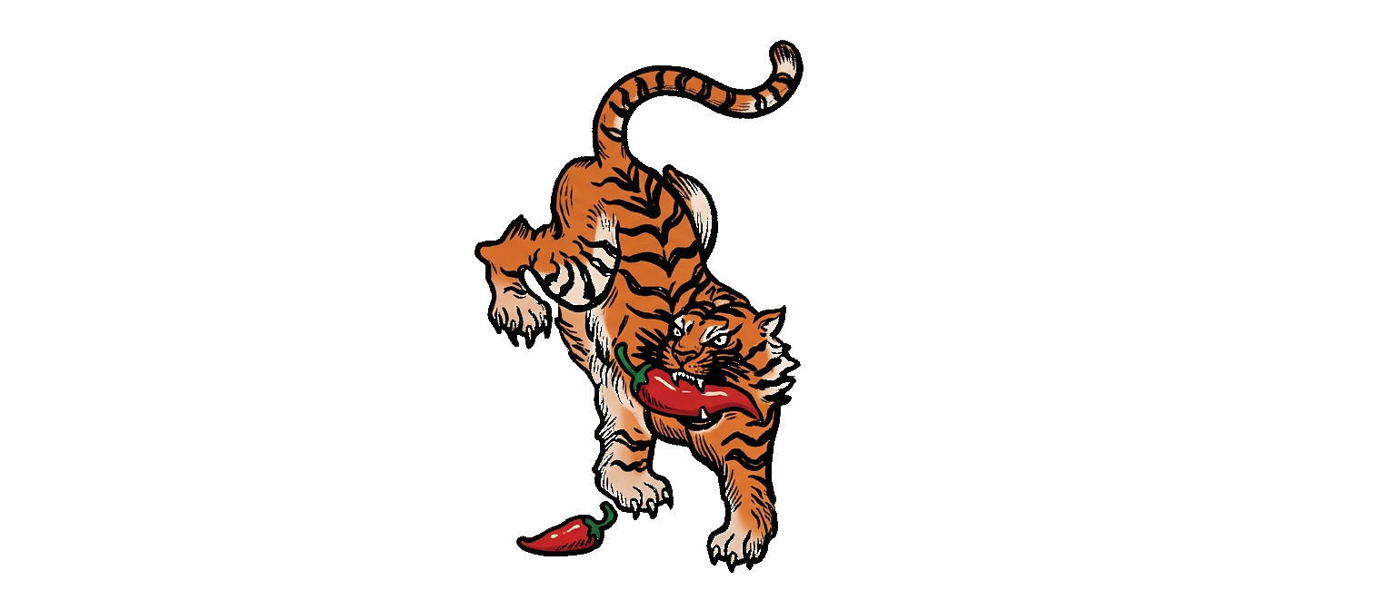 WAH tiger mascot with chili in mouth